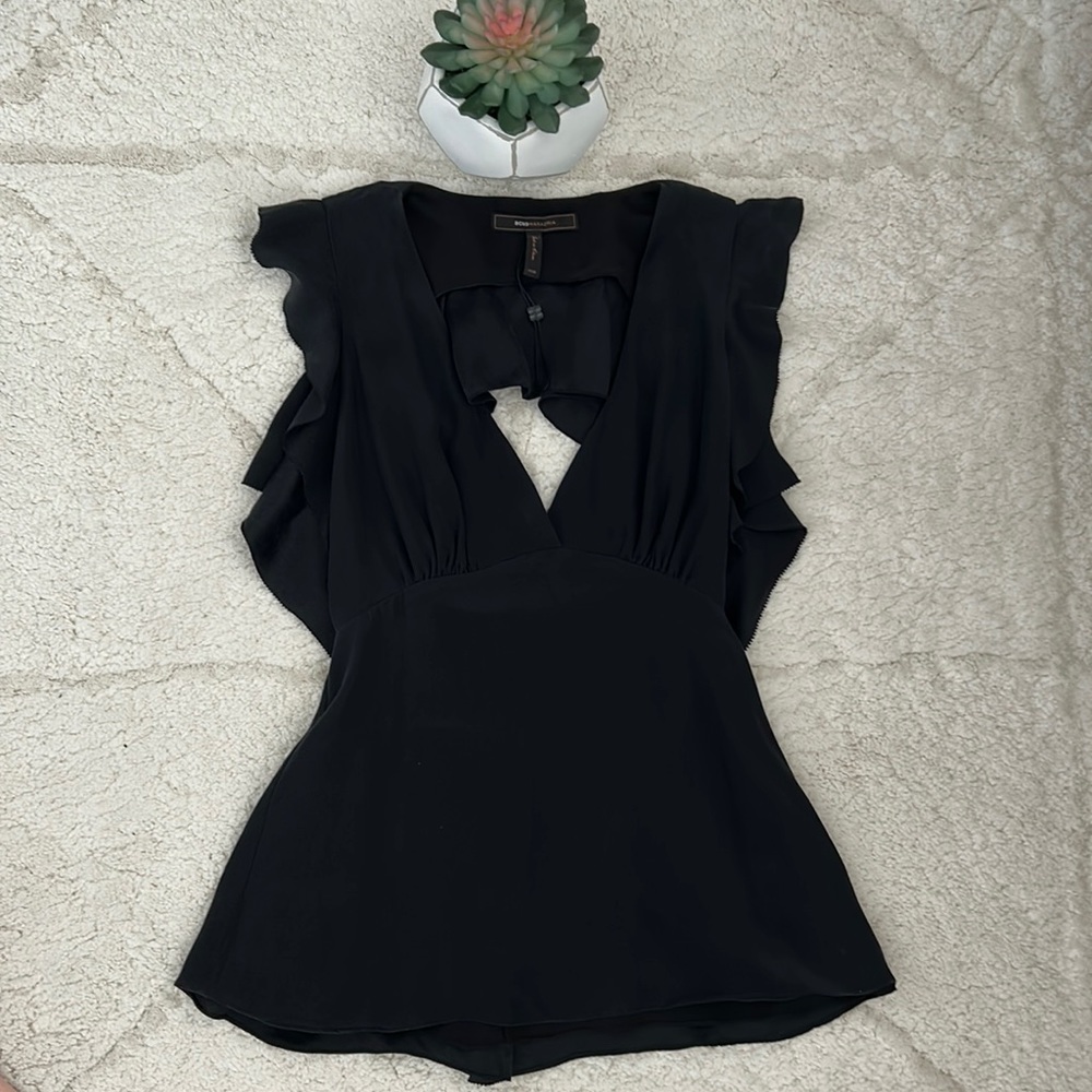 Brand New 100% Silk BCBG open back V neck top